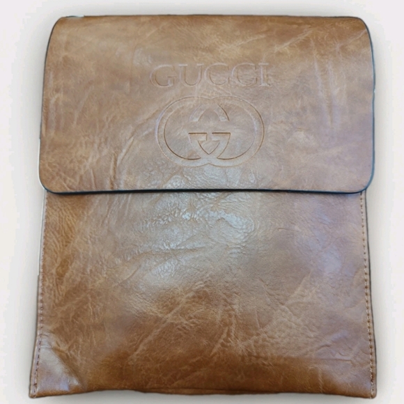 Designer Inspired Tan Leather Look Flap Messenger Bag NWT Wide X Body Strap - Picture 2 of 12